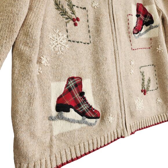 Croft & Barrow Womens Vintage Christmas Ice Skating Sweater Size Large Grandma - Picture 2 of 10